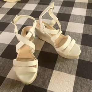 Strappy White Wedge Sandals 8 Wide